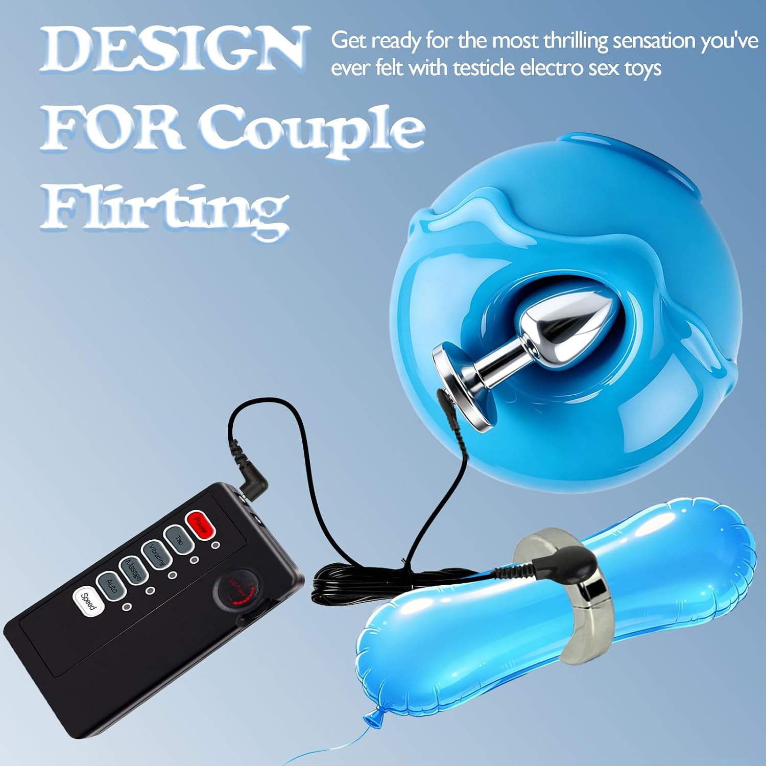 Electric Shock Chastity Testicle Toys Cock and Ball Torture with Metal Anal Plug Buttplug Testicles CBT Crusher Penis Stretcher Multiple Electric Shock Modes BDSM Bondage Male Chastity Device for Men