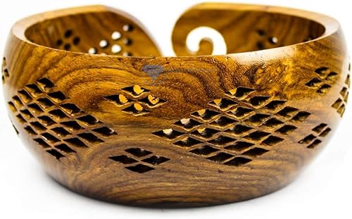 Miniatura 10 de Nagina International Cuencos de almacenamiento de hilo hechos a mano de palisandro prémium con parrillas decorativas talladas hechas a mano,