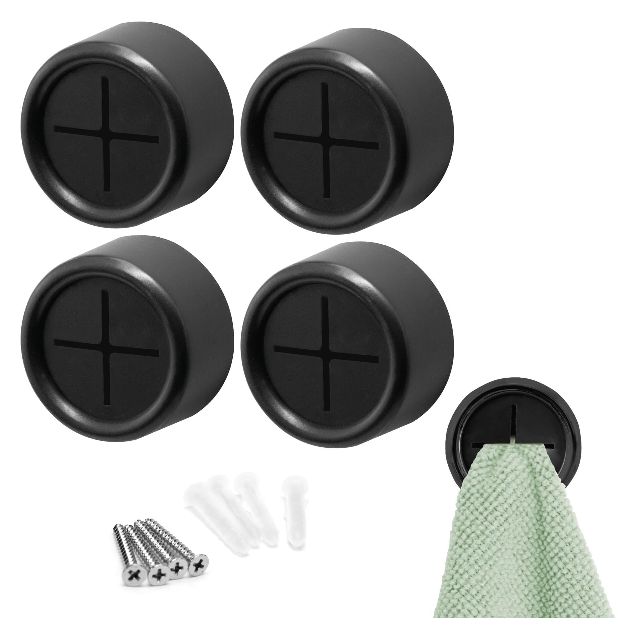 S&T INC. Ganchos redondos adhesivos para toallas de cocina, toallas de mano y plato, negro mate, paquete de 4