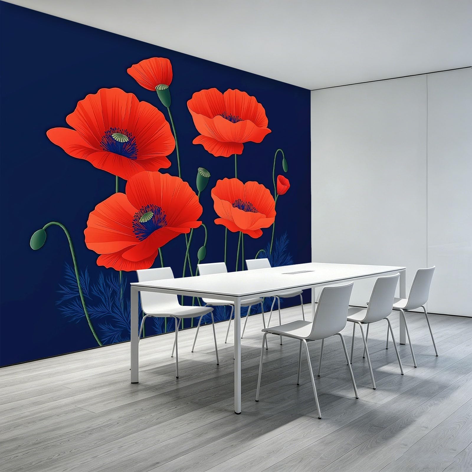 Moda Rośliny I Kwiaty 3D Fototapeta Włóknina 400 x 280 cm Nowoczesne dekoracyjne malowidła ścienne Niebieski Plakat ścienny do pokoju dziecięcego i salonu