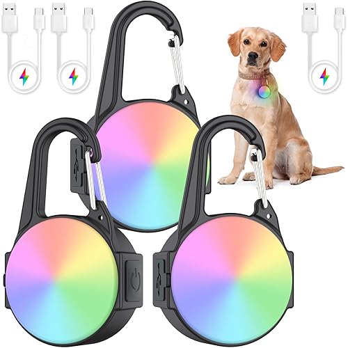 4 Modes Dog Lights for Night Walking, IP68 Waterproof Dog Light for Nighttime Clip on, High-Capacity Rechargeable Dog Light with 3 USB C Cables, 3 Pack