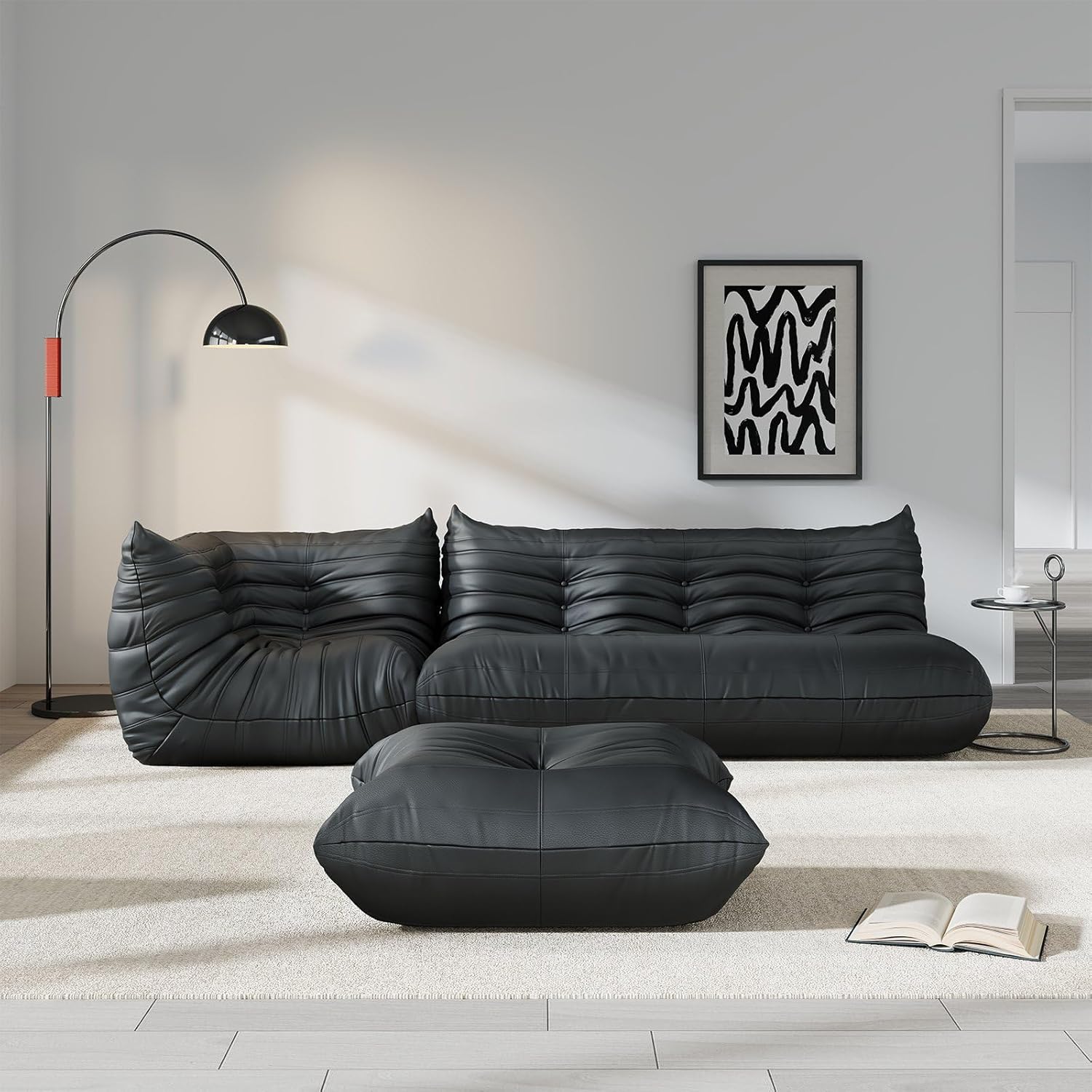 Comfy Lazy Floor Sofa Couch,Soft Armless Chair,Corner Faux Leather Lounge Chair,Corner Relax Sofa Couch for Living Room Bedroom,Salon Office,Adults(Corner+3P+Ottoman)