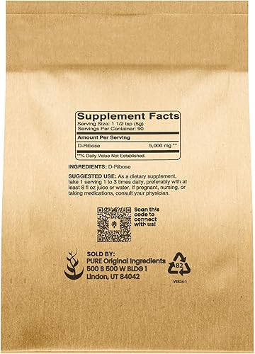 Miniatura 2 de Pure Original Ingredients D-Ribosa (1 libra) Suplemento nutricional, sin OMG, sin gluten, sin sabor.