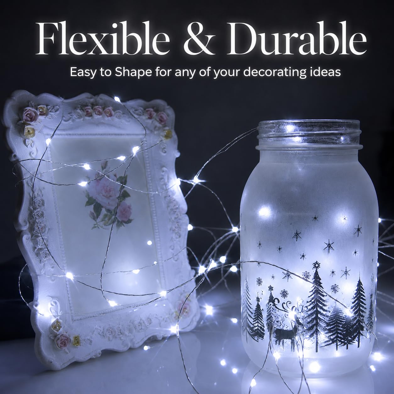 Adamonda Confezione da 24 lucine a batteria, 20 LED bianchi, impermeabili, con filo argentato, ideali per matrimoni, Natale, feste, camera da letto, decorazione per interni ed esterni