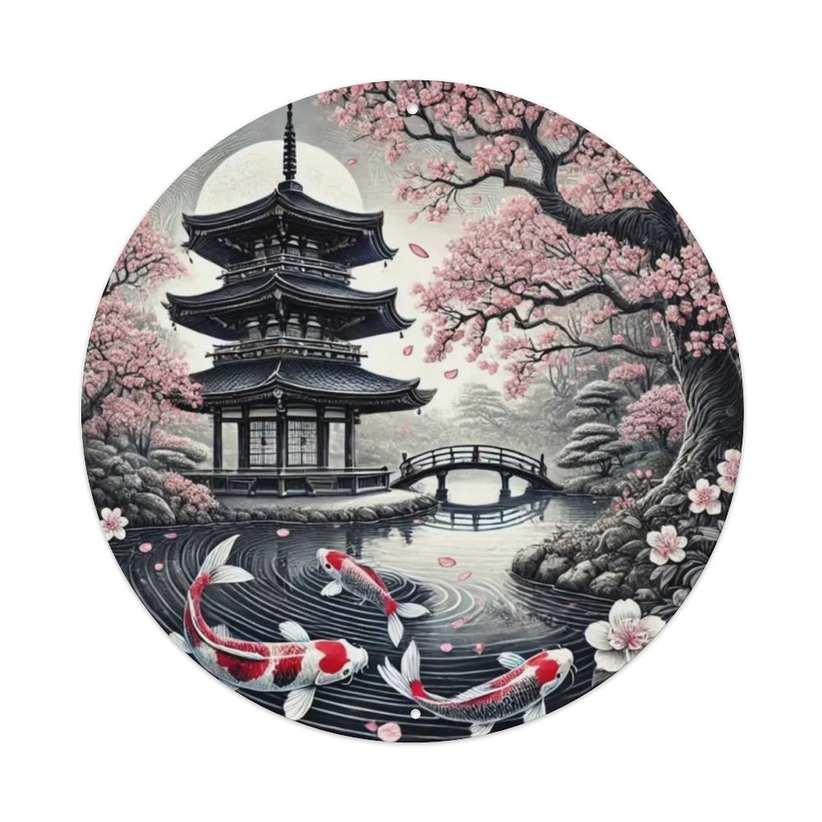 Igtefte Vintage Japanese Temple Garden Koi Fish Tin Sign Style Home Bar Garden Wall Plaque Decor Metal Poster 8X8 Inch