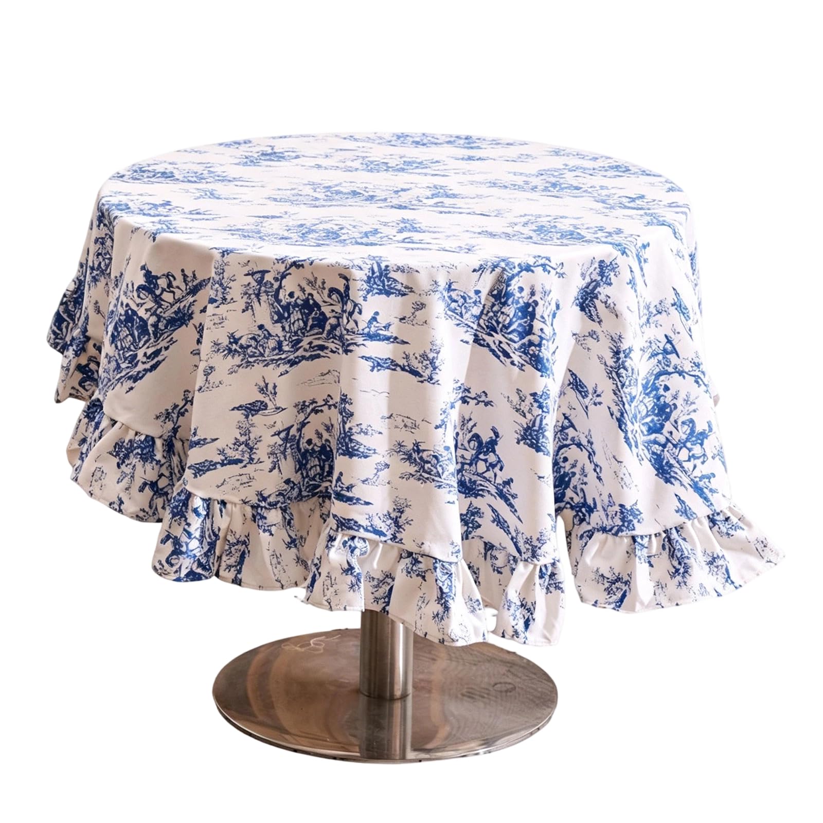 Msioytog Farmhouses Tablecloth with Decorative Flounce Trim Floral Ruffled Round Cotton Linen Table Cover for Home Cafes Decors Flounce Trim Table Cover