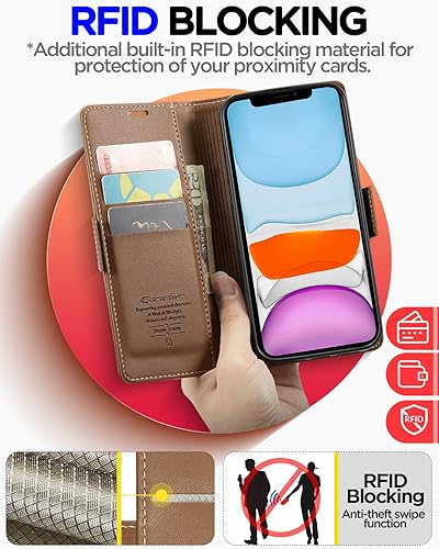 Miniatura 4 de AICase Funda tipo cartera para iPhone 11 con bloqueo RFID de cuero con cierre magnético fuerte, funda protectora con soporte para tarjetas de