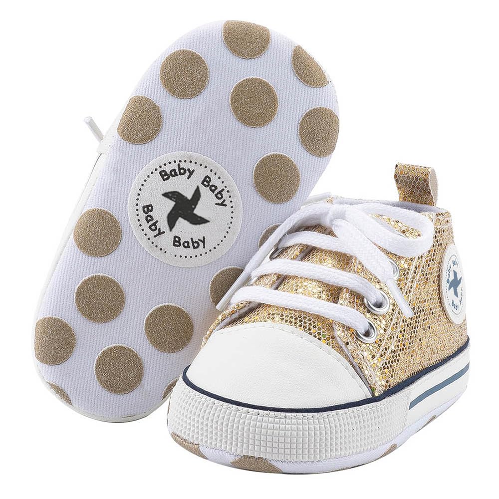 Baby Boys Girls Star High Top Sneaker Soft Anti-Slip Sole Newborn Infant First Walkers Canvas Denim Shoes (13cm, B-Gold, 12_Months)