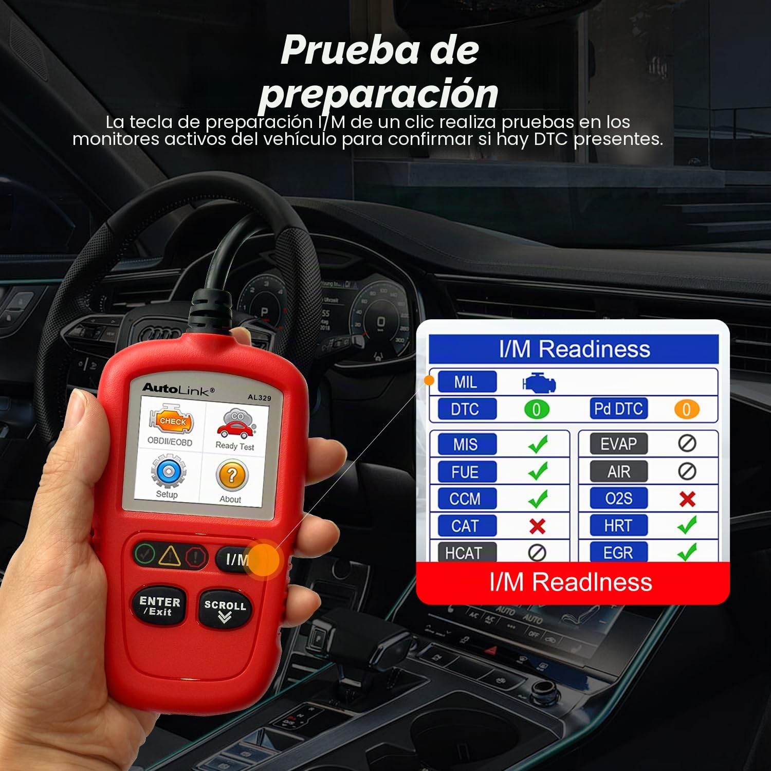 Autel AutoLink AL329 (actualización gratuita de por vida) OBD2/EOBD Lector de códigos de mano, llave de preparación I/M con un solo clic, herramienta de escaneo de diagnóstico OBDII/CAN, datos en vivo