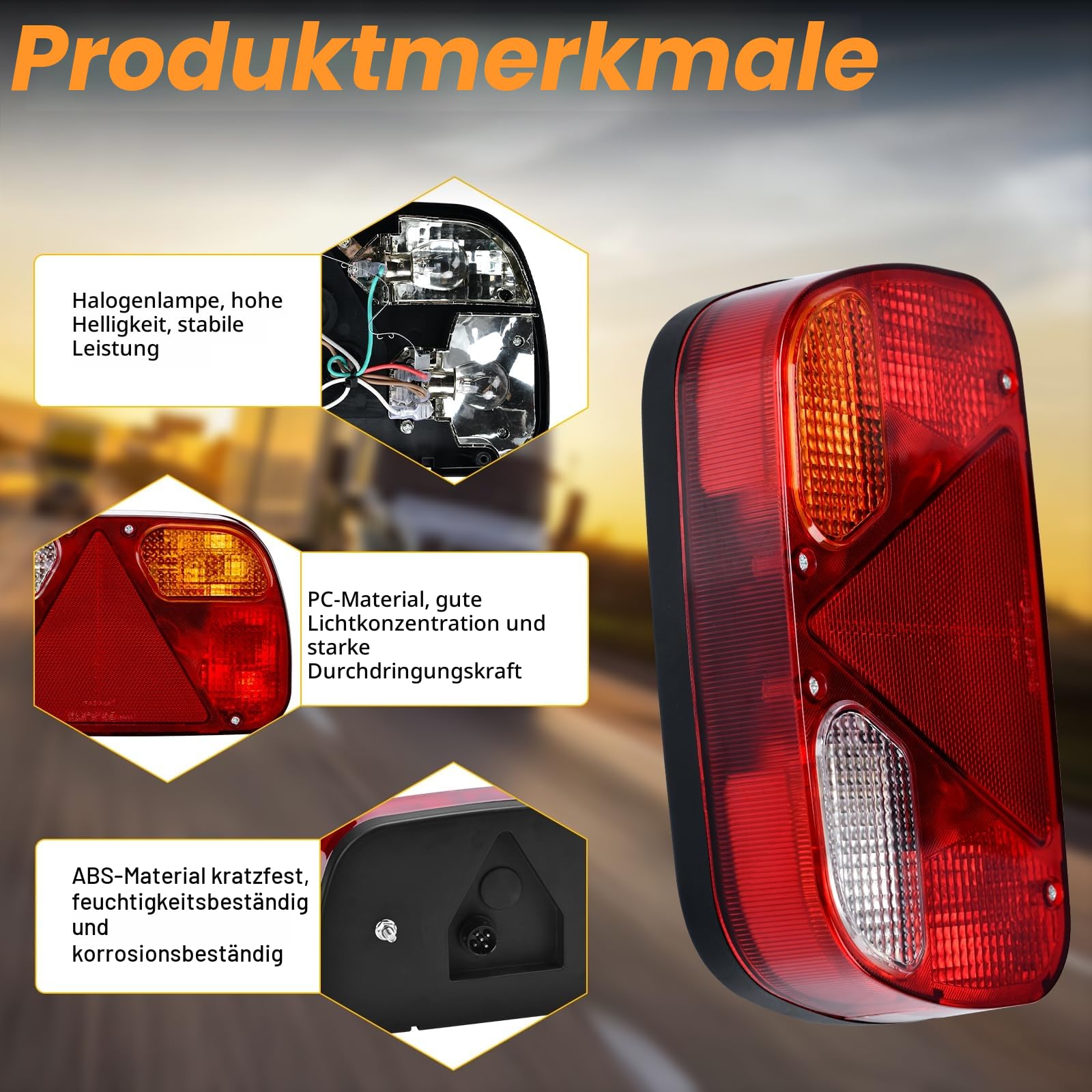 Aissom Rückleuchten Set für Anhänger,Rückleuchten Anhänger 13 polig,12V Anhängerbeleuchtung Rücklicht mit 6 Funktionen,5.5m Kabel, E11-zertifiziert