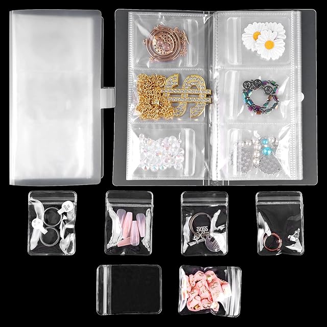 Bubuny 120 Grid Transparent Jewelry Storage Book Travel Jewellery Organiser with 50 Thicken PVC Bags Portable Travel Earring Organizer Album Travel Jewelry Earrings Display Case Box Holder