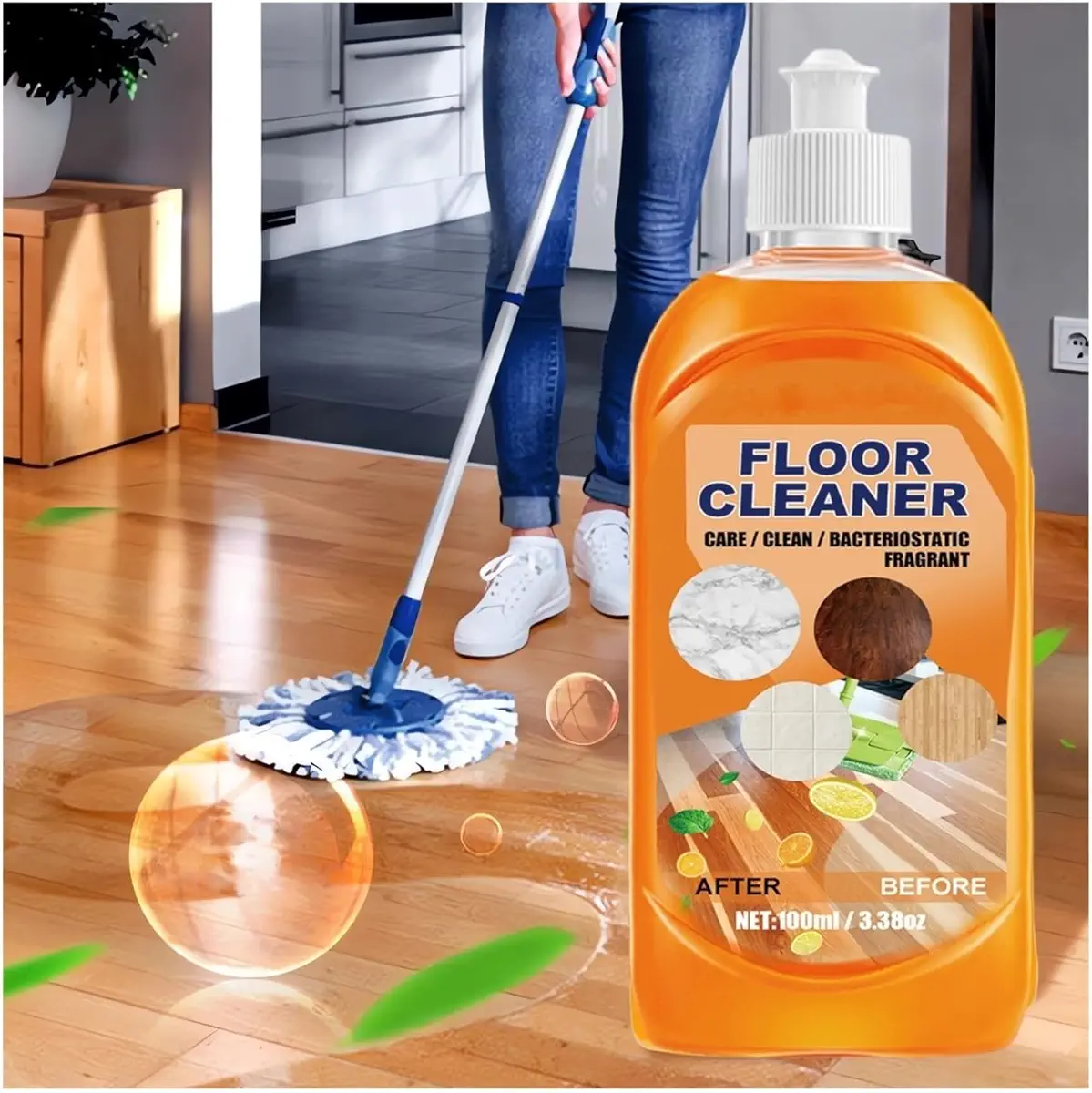 Powerful Decontamination Floor Cleaner - 2023 New Floor Cleaners Mopping for Ceramic Tile and Wood Floors, Natural Hardwood Floor Stain Cleaner ＆ Polish, Mop Cleaning Solution for Marble Carpet (1PC)