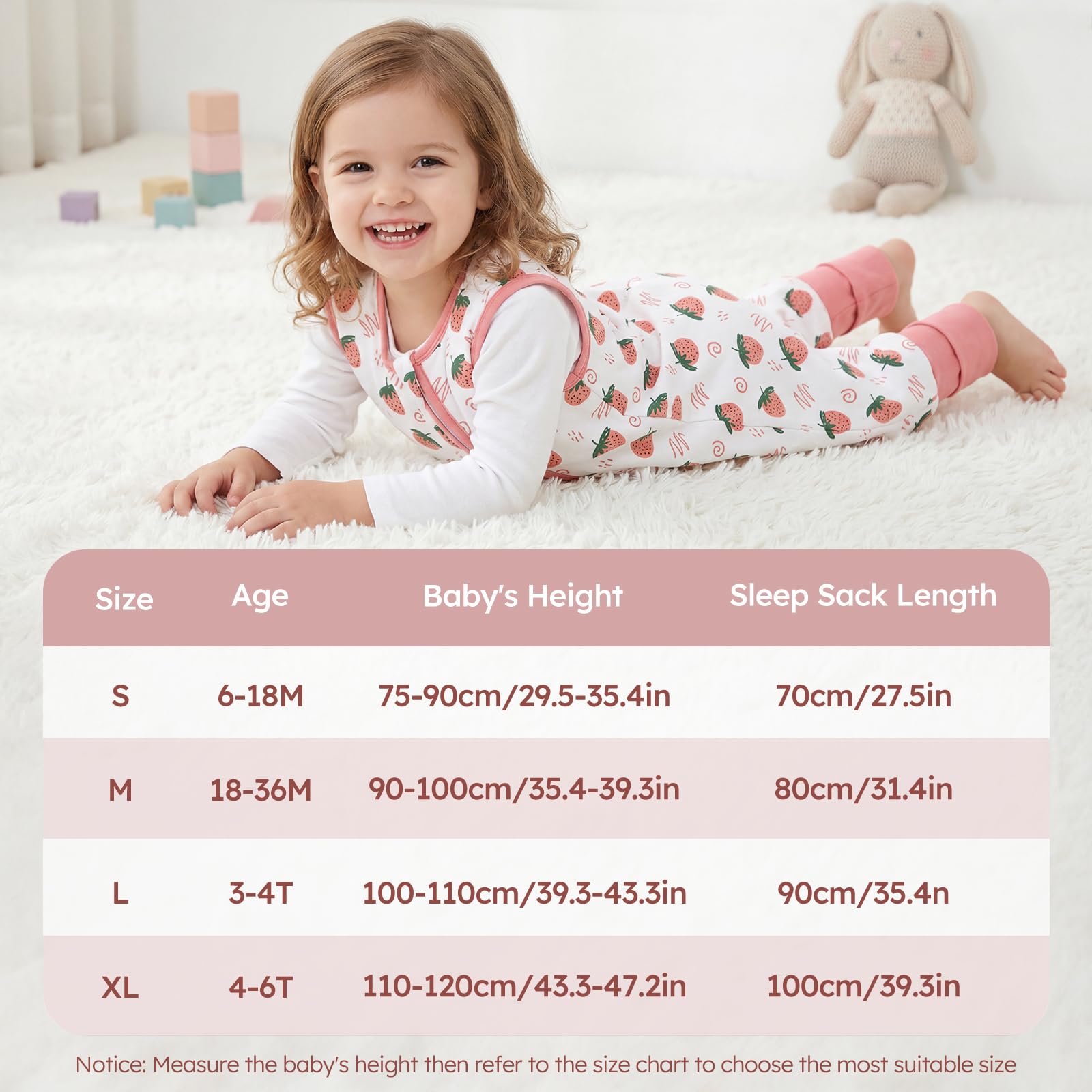 Unnivoll Saco de dormir para bebé 1.5 Tog, 2 unidades, algodón, saco de dormir durante todo el año, saco de dormir con patas de bebé, flexible, 90 cm, para niño y niña