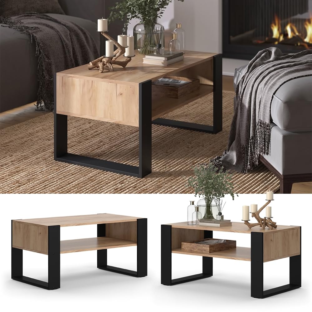 Vicco Couchtisch Olli, Goldkraft Eiche, 92 x 52.4 cm