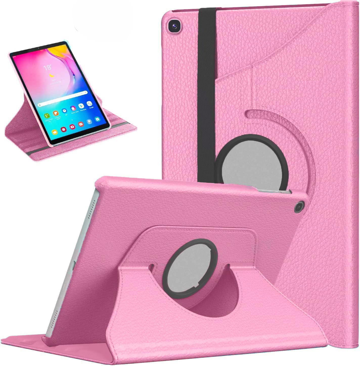 AM Case For Samsung Galaxy Tab A 10.1 2019 T510 T515 T517 Leather Smart Rotating 360 Flip Case Stand Cover for Galaxy Tab A 10.1 inch SM-T510/SM-T515 2019 Tablet with Pen Holder (Pink)