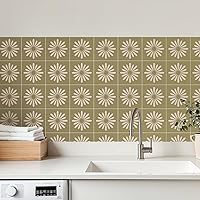 Vista 1 de 30 Pack, 4x4 Inch Sage Green Tile Decals, Mid-Century Modern Floral Peel and Stick Backsplash, Minimalist Vinyl for Kitchen Decor