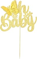 Vista 1 de Gyufise 1 pieza de decoración de pastel de mariposa Oh Baby con purpurina dorada para baby shower, decoración de pastel de mariposa para revelación
