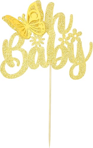 Gyufise 1 pieza de decoración de pastel de mariposa Oh Baby con purpurina dorada para baby shower, decoración de pastel de mariposa para revelación