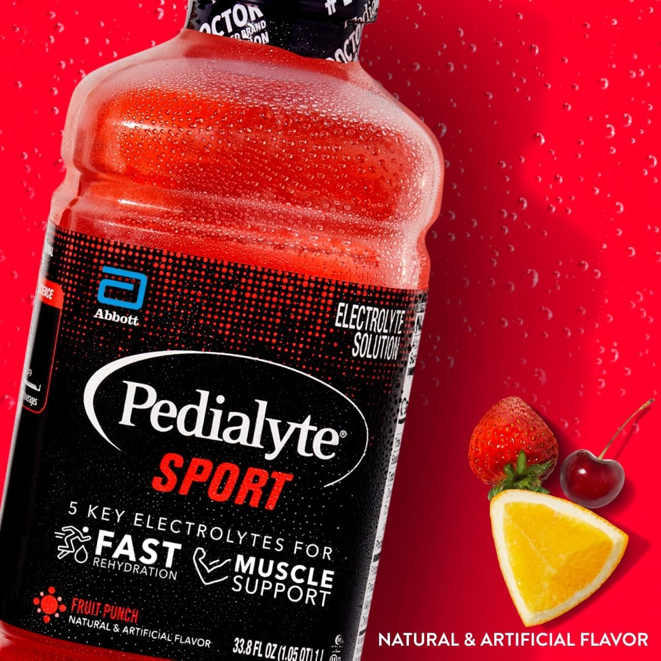 Pedialyte Sport Electrolyte Drink,Fast Hydration with 5 Key Electrolytes for Muscle Support Before,During,& After Exercise,Fruit Punch,1 Liter,(Pack of 8)
