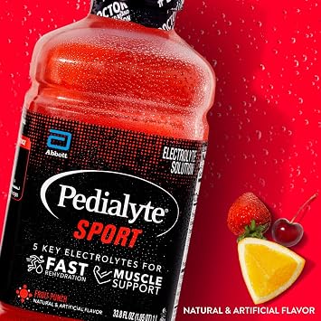 Pedialyte Sport Electrolyte Drink, Fast Hydration with 5 Key Electrolytes for Muscle Support Before, During, After Exercise, Fruit Punch, 1 Liter, Pack of 4