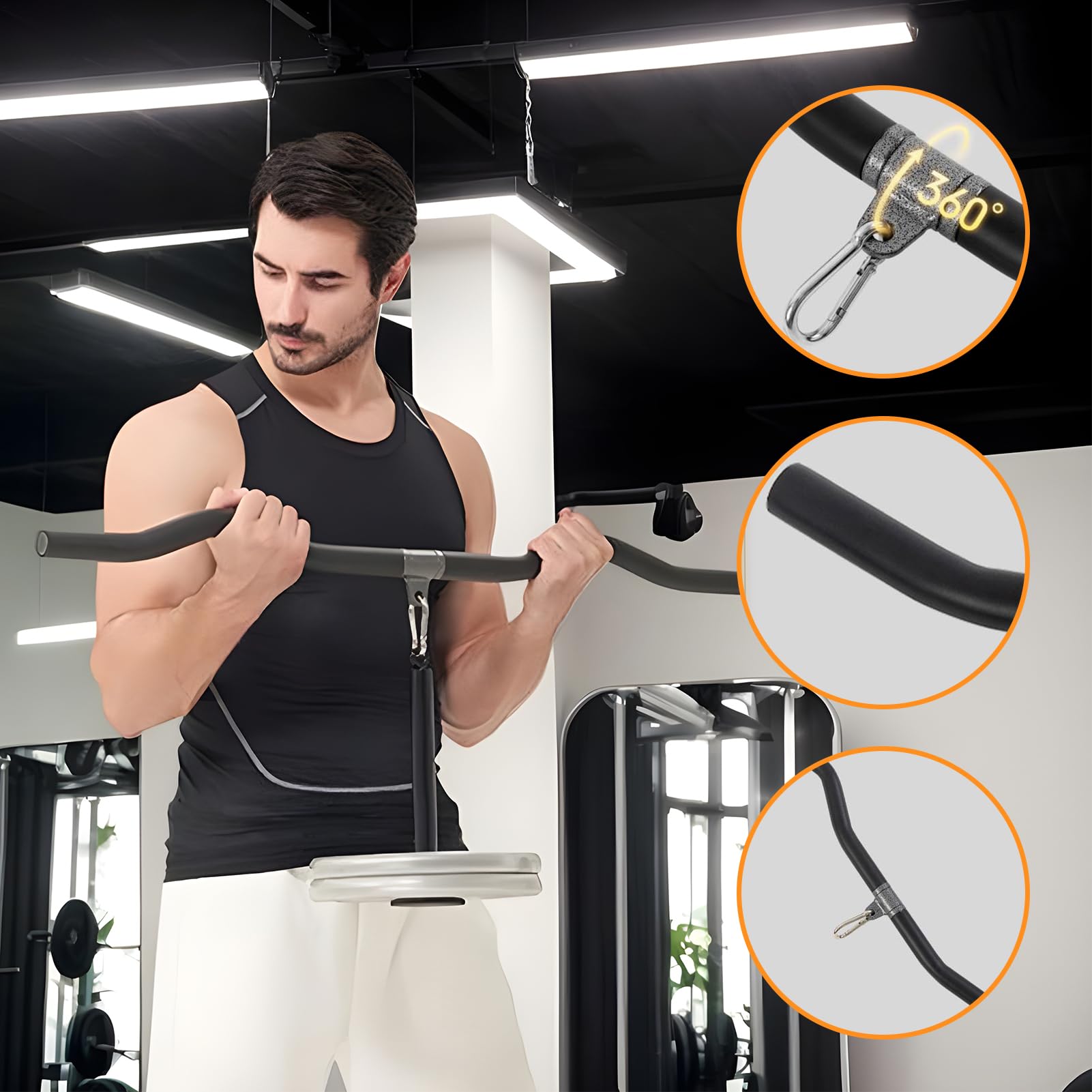 Barra de Jalón para Máquina de Poleas Aparato de Polea para Máquinas de | Agarre para Ejercicios de Musculatura Central en Gimnasio Comercial o Hogar
