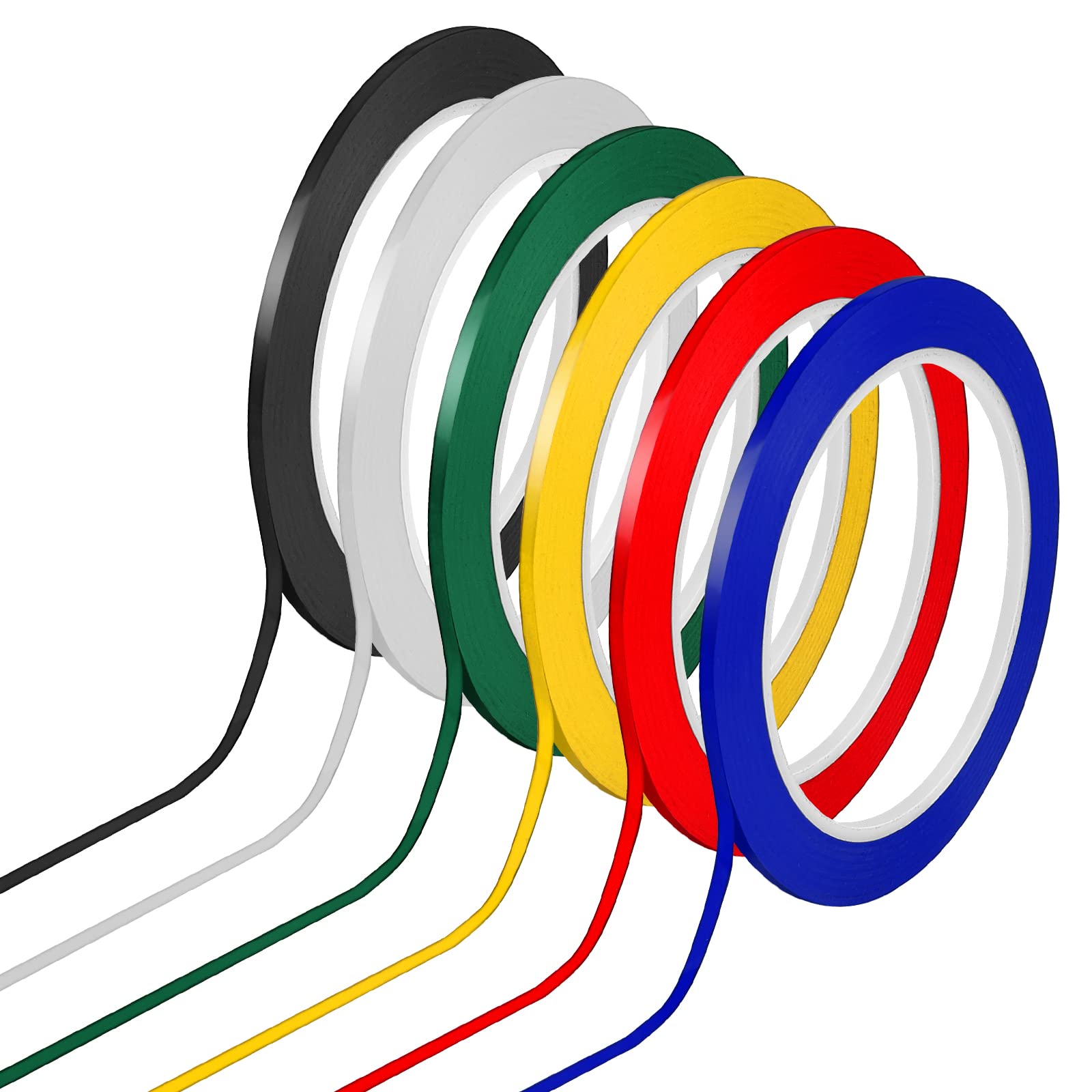 Grevosea 6 Rolls Whiteboard Tape, 3mm x 66m Self Adhesive White Board Tape Grid Marking Tape Multi-Color Graphic Chart Tape Art Tape for School Office Whiteboard Scrapbooks Charts Decor