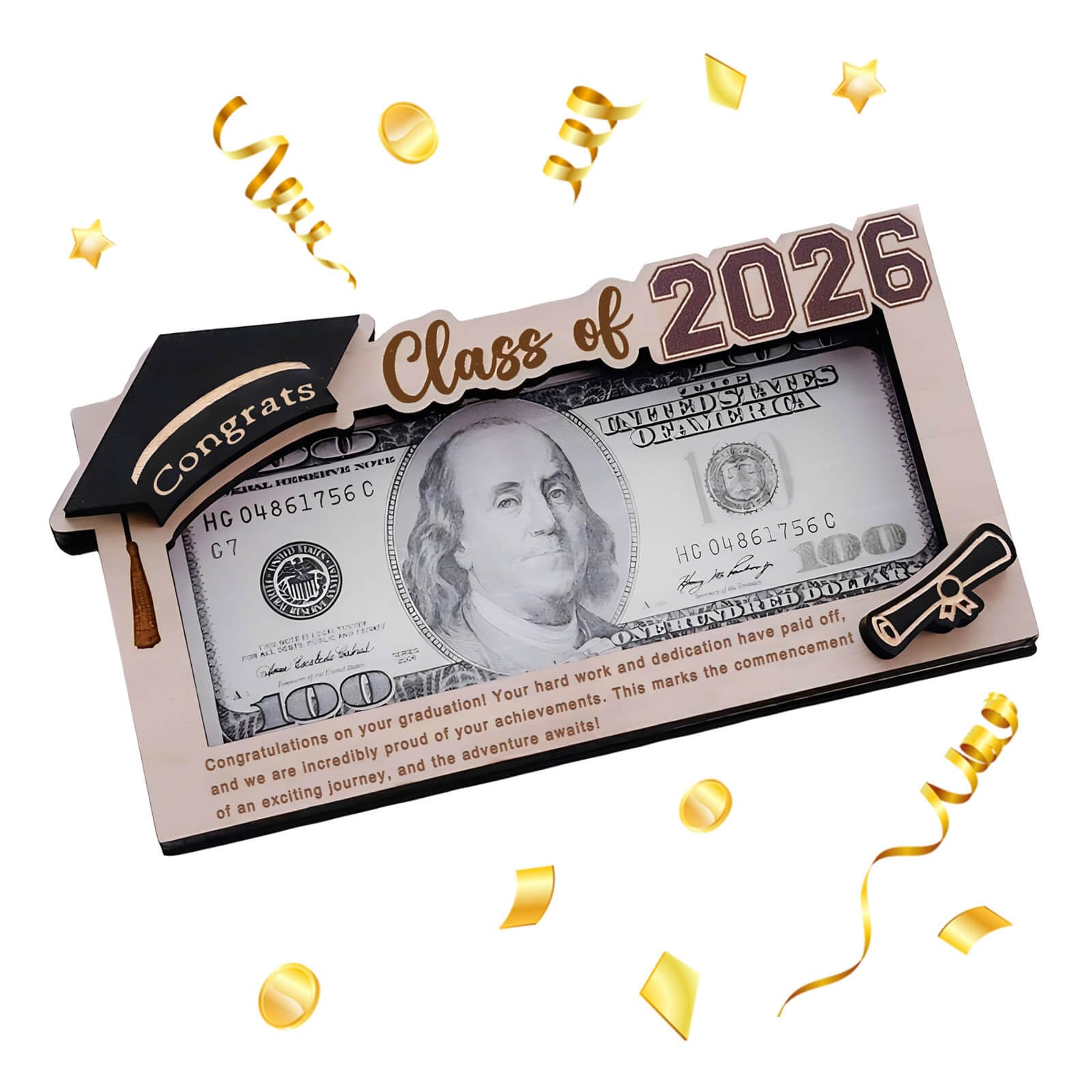 Graduation Gifts 2026 Money Holder, Wooden Graduation Money Cash Envelope Box for Class of 2026 Senior College University Graduates Holiday Christmas Gifts
