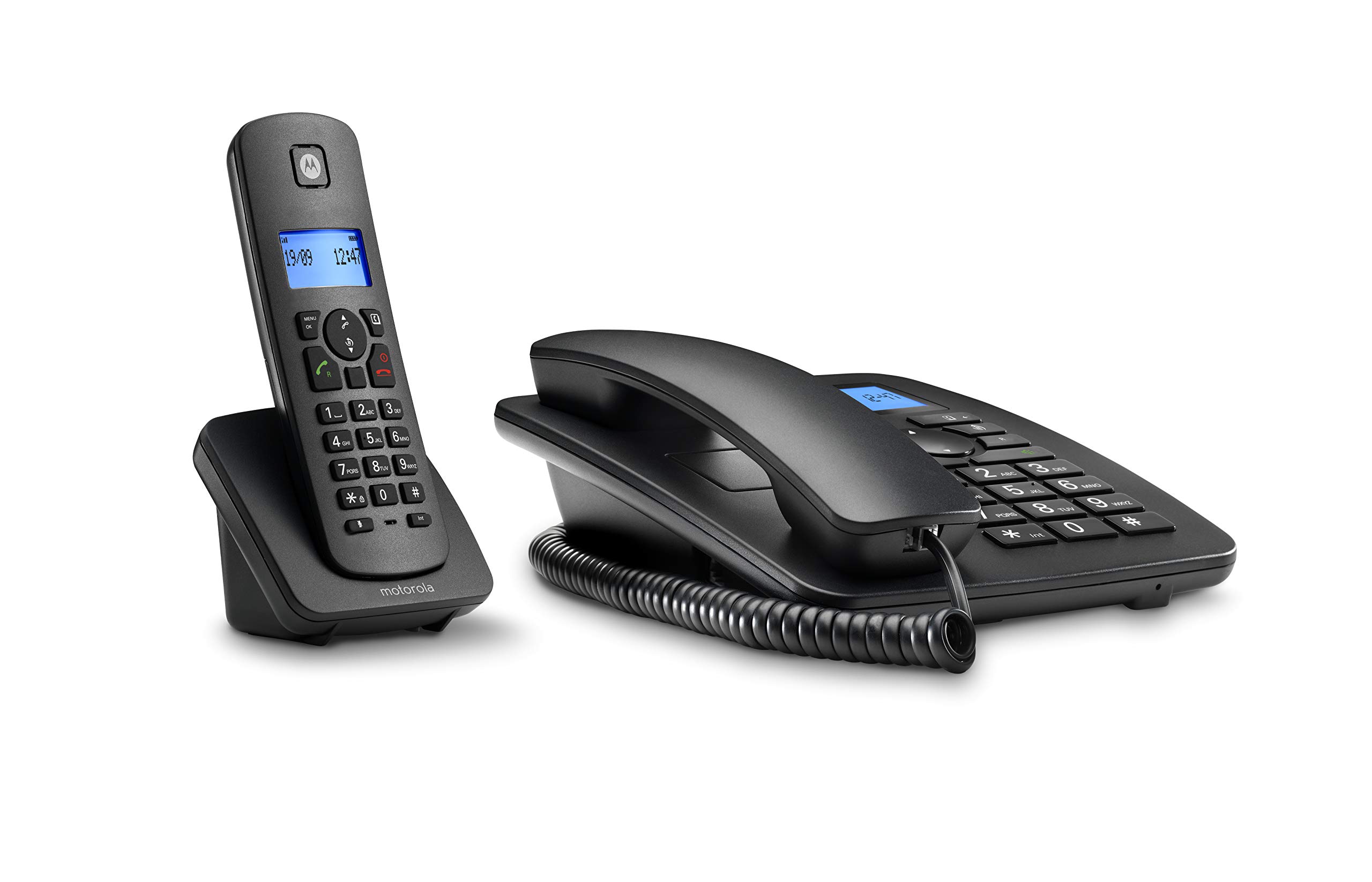 Motorola Voice - C4201 Teléfono con Cable con Terminal Inalámbrico Digital, Modo Emergencia, Transferencia de Llamadas, Agenda 50 Nombres y Números, Manos Libres, Función Mute