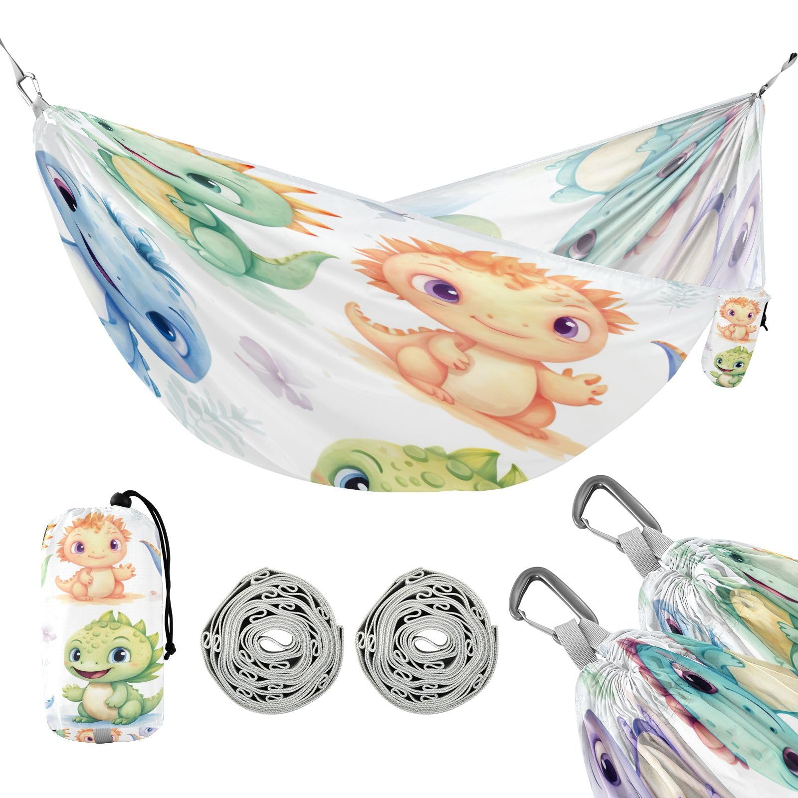 Kigai Cute Dragon Camping Hammock Durable & Portable Travel Hammock Holds 330lbs with Tree Strapsm, Pocket, Camping Accessories