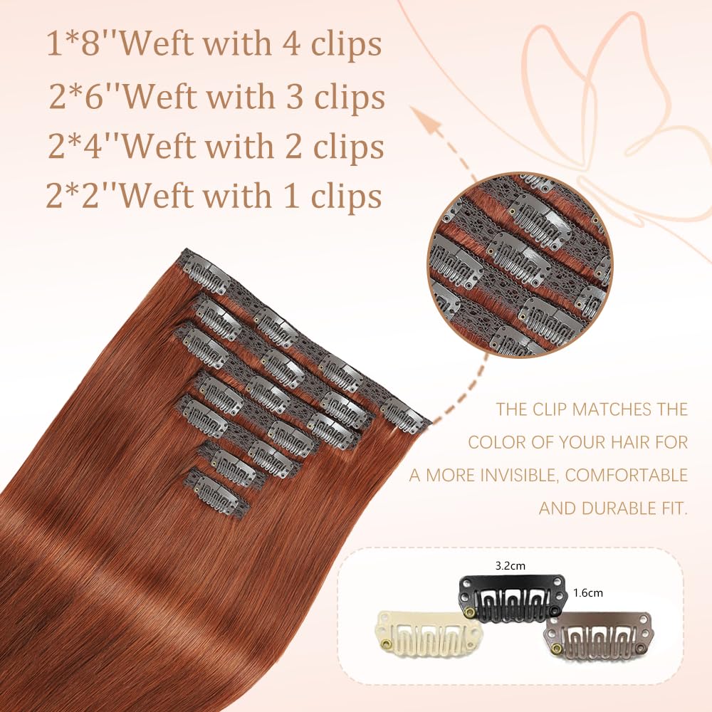 HotLulana Extension Capelli Veri Clip 7pcs 40cm 120g Castano Ramato Extension Capelli Veri 16 Pollice Extension Capelli Clip Invisible Extension Clip Capelli Veri Clip IN Extension Human Hair 33#