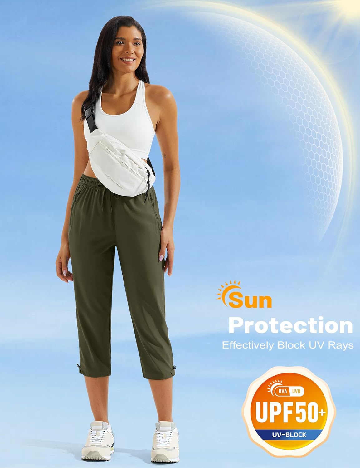 MAGCOMSEN Women's Hiking Capris Pants UPF 50+ Lightweight Quick Dry Workout Travel Summer Casual Pants Zipper Pockets - Image 3