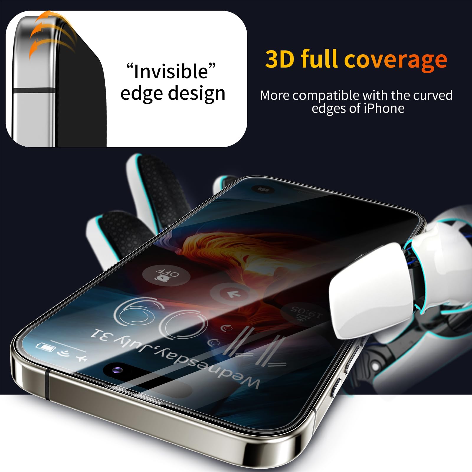 Tentoki Privacy Pellicola per iPhone 15/16 / 14 pro (6,1''), [2 Pezzi] Vetro Temperato - Vetrino installazione semplicissima,piena copertura, Anti-Spia,Anti Graffio,Durezza 9H