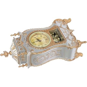 Dioche Vintage Table Clock High Gold Fireplace Clock Plastic Vintage Style Plastic Table Clock Antique Home Hotel Decorative Desk Alarm Clock White