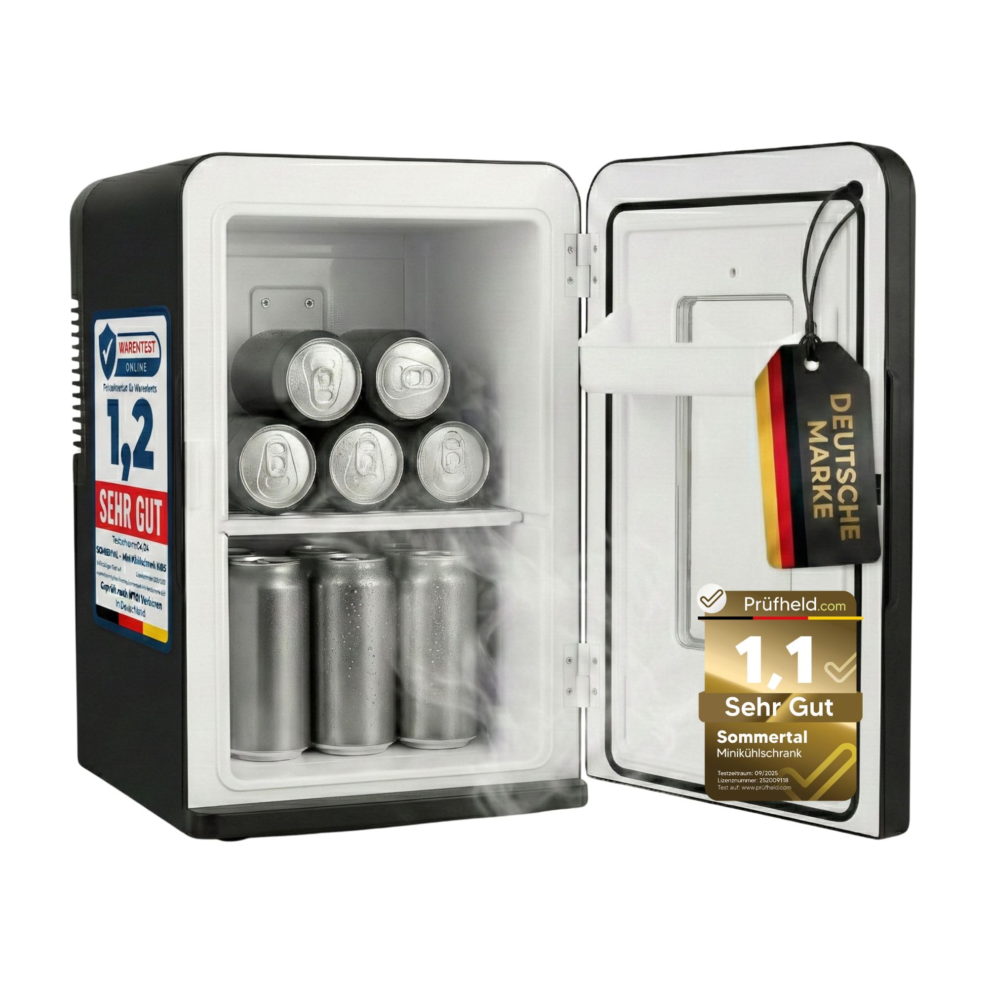 Sommertal KS15 Mini Kühlschrank, kühlen und wärmen, Volumen 15L, 230V für Zimmer Steckdose und 12V DC für Auto, Bierkühlschrank, Getränkekühlschrank, Minibar klein tragbar