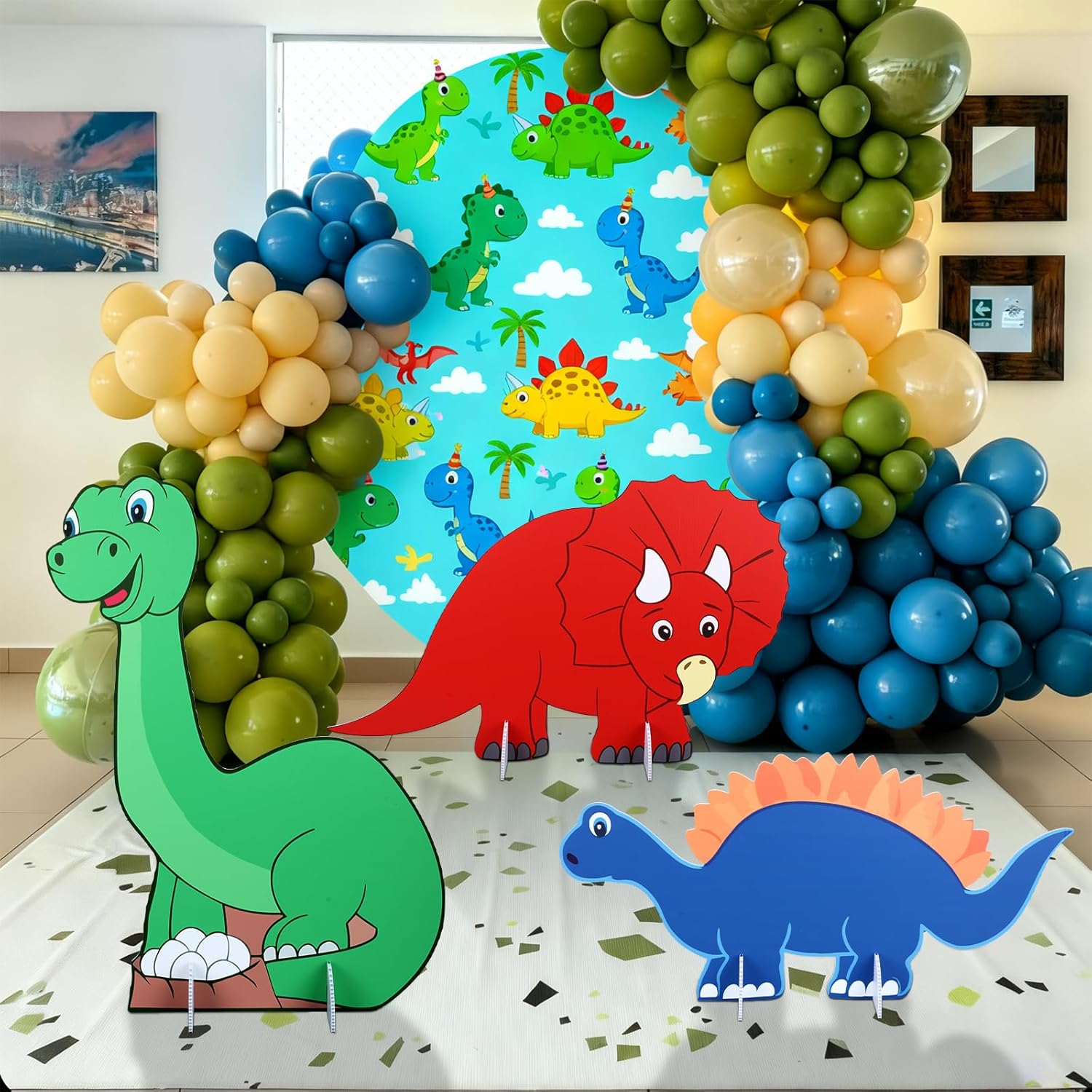 Gemscream 3 Pcs Large Dinosaur Baby Shower Decorations Cartoon Dinosaur Cardboard Standup Cutout Backdrop Jurassic Theme Birthday Party Decoration Dino Photobooth Props Supplies
