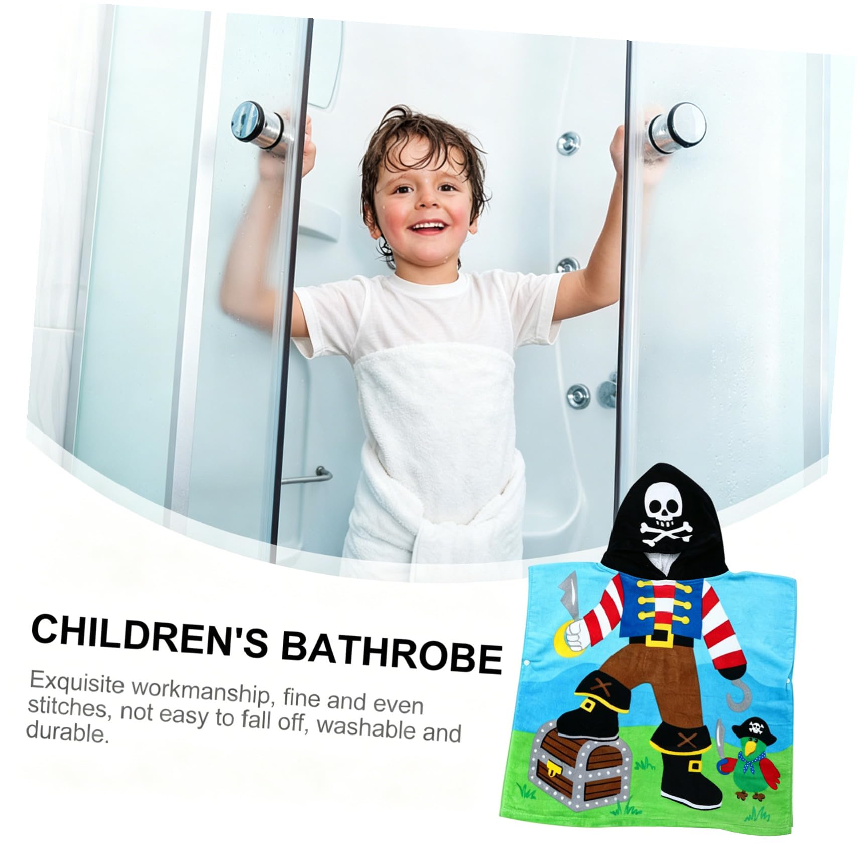 Baumwolle Kinderbademantel Piratenkapitän Design, mit Kapuze | Atmungsaktives Badetuch für Kinder, Weich und Waschbar, Trocknet Schnell, 1 Stück
