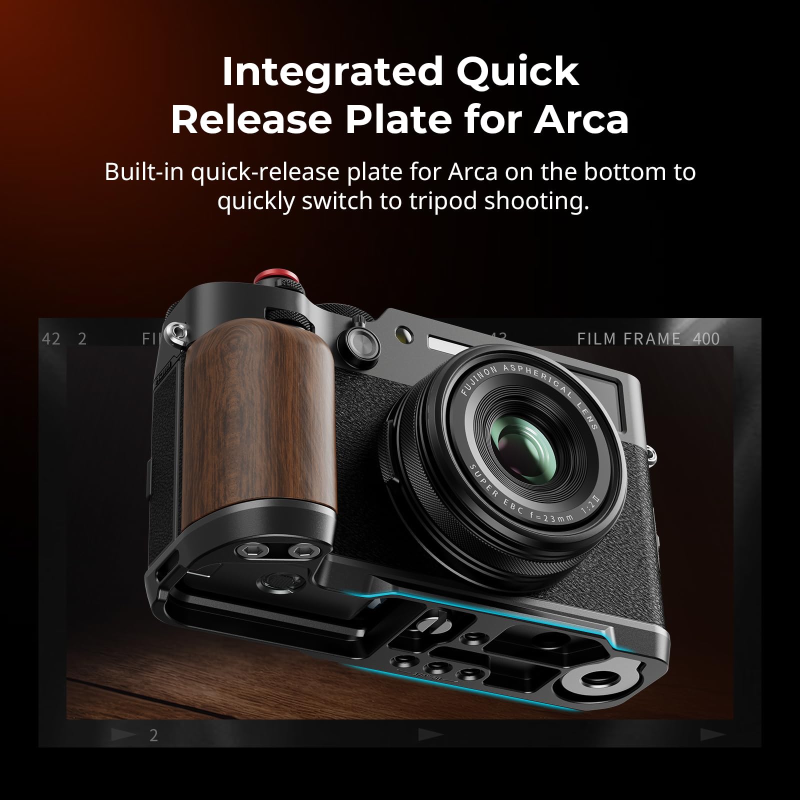 SMALLRIG Handgrip, poignée en Bois en Forme de L pour Appareil Photo FUJIFILM X100VI / X100V, Plaque de déclenchement Rapide intégrée pour Arca, avec obturateur et Couvercle de Sabot, Argent - 4805