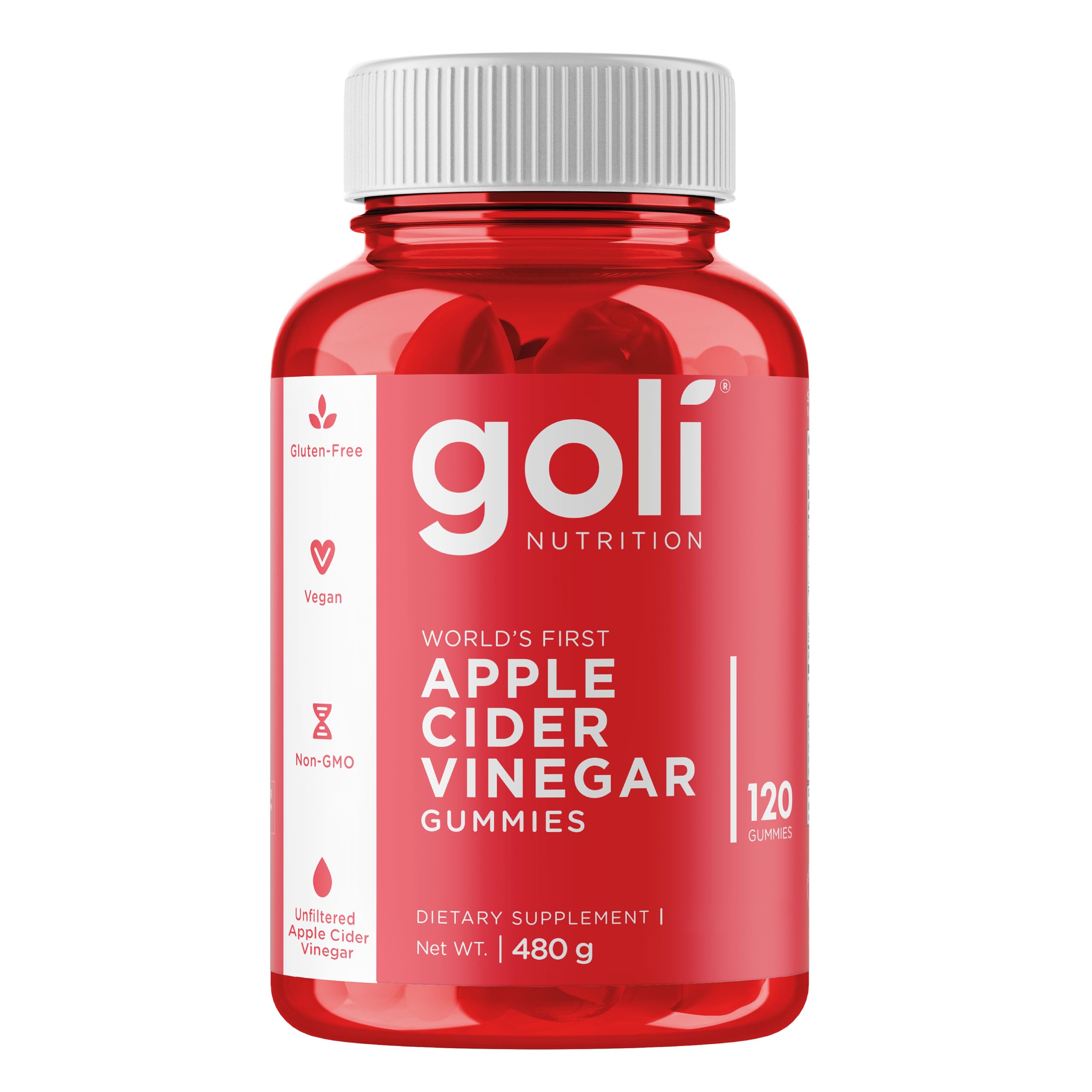 Goli Nutrition, Apple Cider Vinegar Gummies (Gommes au Vinaigre de Cidre), 500mg, 120 Gommes végétaliennes, Sans Gélatine, Testé en Laboratoire, Sans Gluten, Végétarien, Sans Soja, Sans OGM