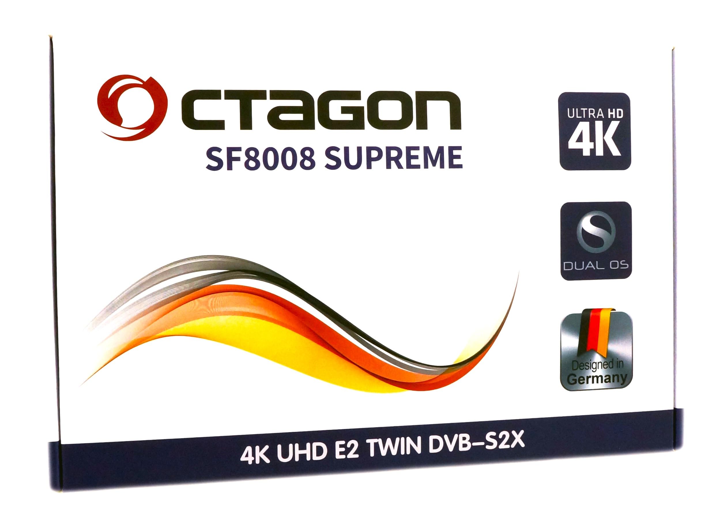 Octagon SF8008 UHD 4K Supreme Twin Sat Receiver + 1TB Festplatte INTERN, 2X DVB-S2X Tuner, E2 Linux & Define OS, mit Aufnahmefunktion, M.2 M Key, Gigabit LAN, Kartenleser, Sat to IP, WiFi WLAN