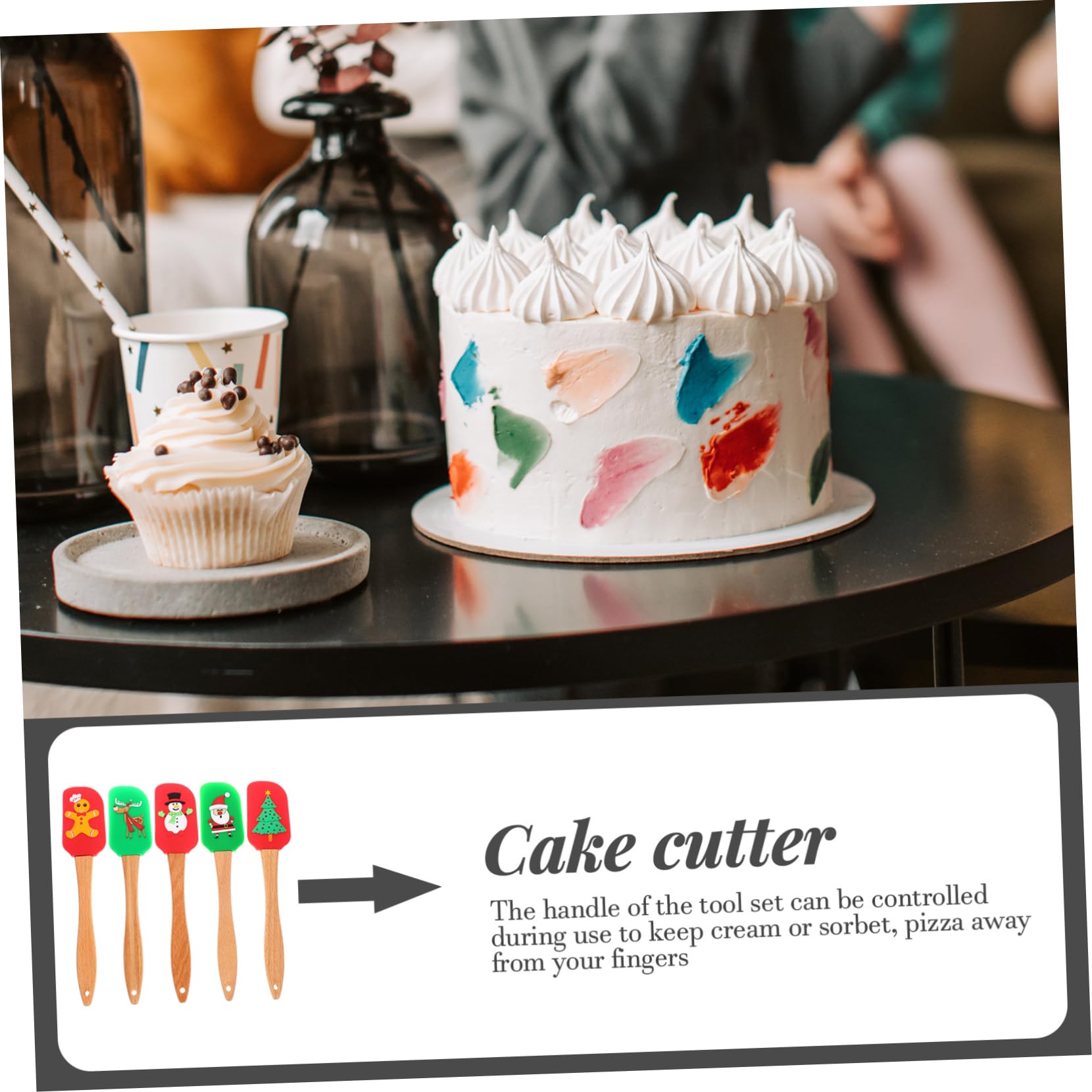 BESTonZON Lot de 5 Spatules en Silicone Résistantes à Haute Température pour Pâtisserie et Raclage de Gâteau, pour Noël et Desserts Délicats Style Aléatoire