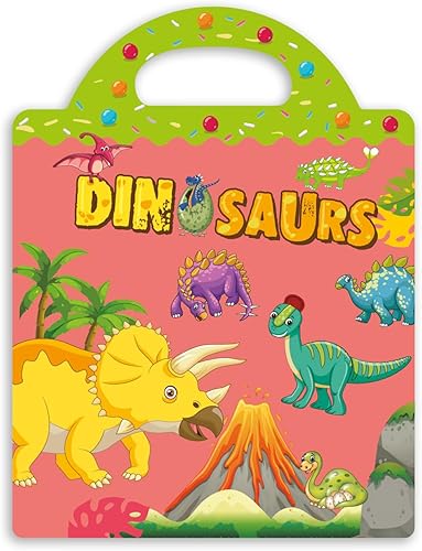 Libro de actividades con calcomanías de gelatina dinosaurios, 31 calcomanías reutilizables para niños, imprescindible para viajes en avión,