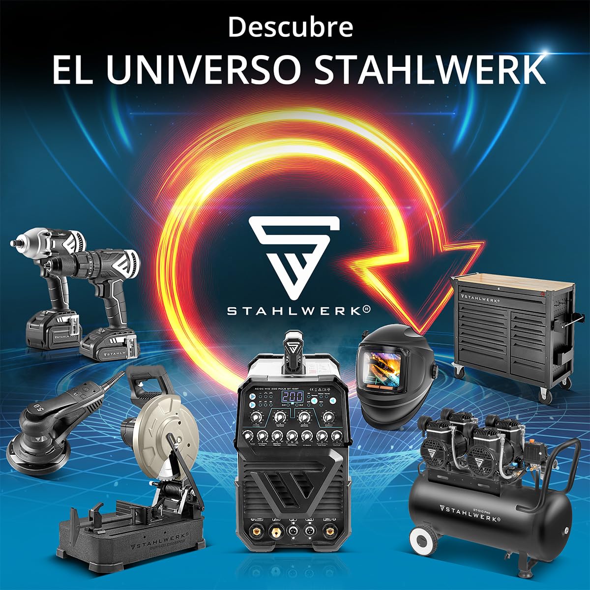 STAHLWERK Casco de Soldadura automático 3 en 1 Titan – True Colour, oscurecimiento automático DIN 4-14, Memoria de Trabajos, Clase óptica 1/1/1/1, Campo de visión 104 x 104 mm, Pantalla de Soldadura