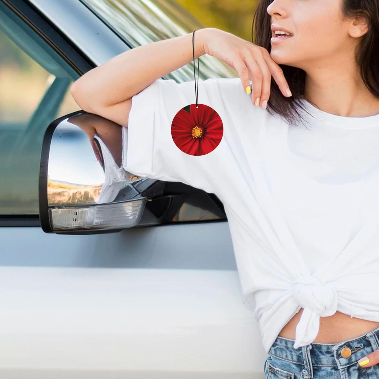 Car Air Freshener 24 PCS Red Flower Hanging Car Air Fresheners Auto Interior Decor Card Freshener Strong Scented Card Lavender Cars Scents for Office Bedroom Close Drawer Round Shape