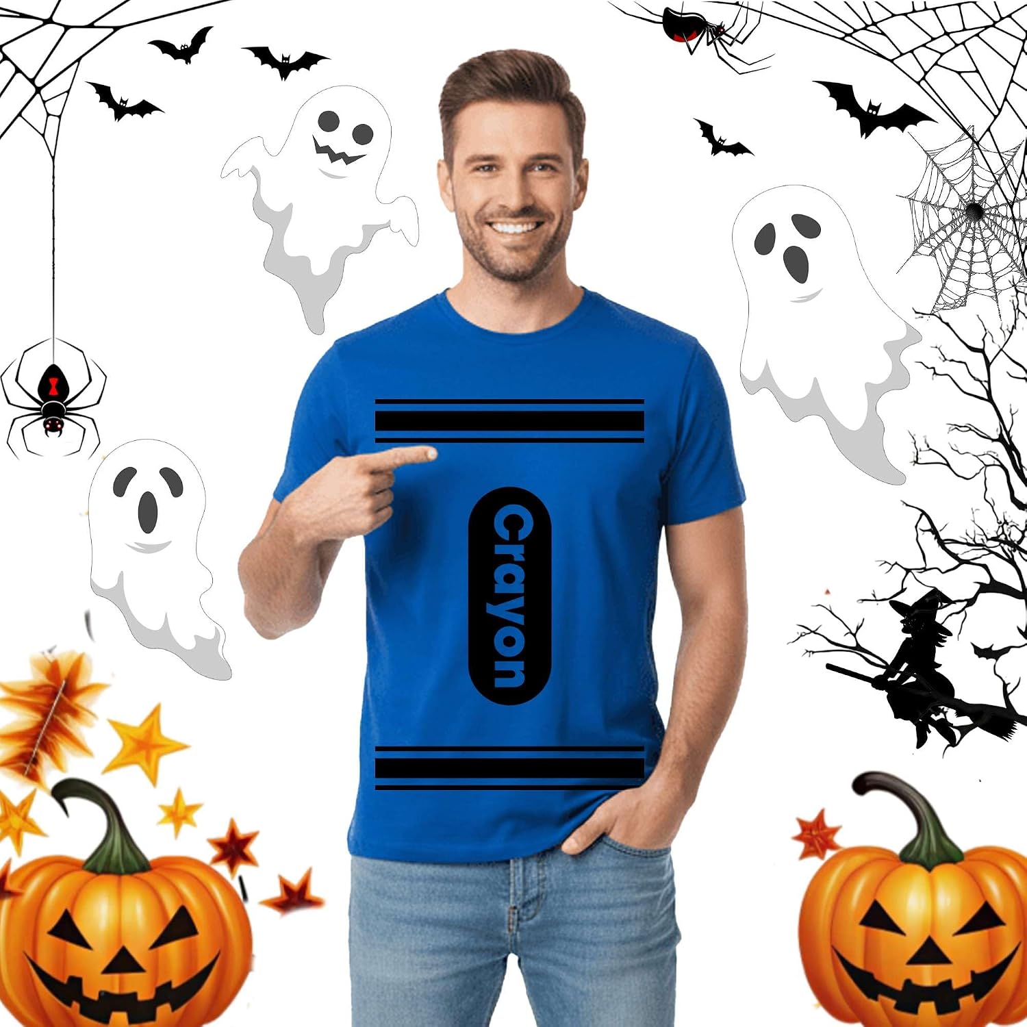 Funny Crayon Halloween Shirt, Unisex Costume T-Shirt for Adults and Teens