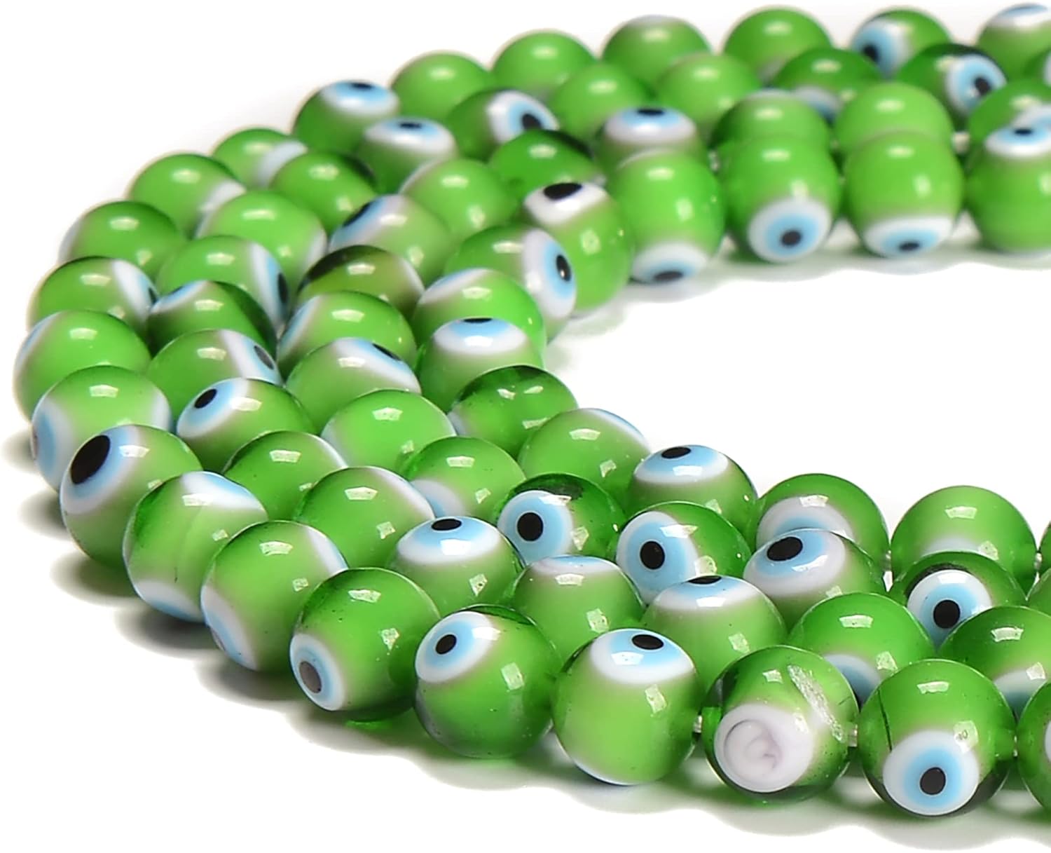 Peridot Green Evil Eye Glass Smooth Round Beads Size 8mm 15.5'' Strand for Jewelry Making