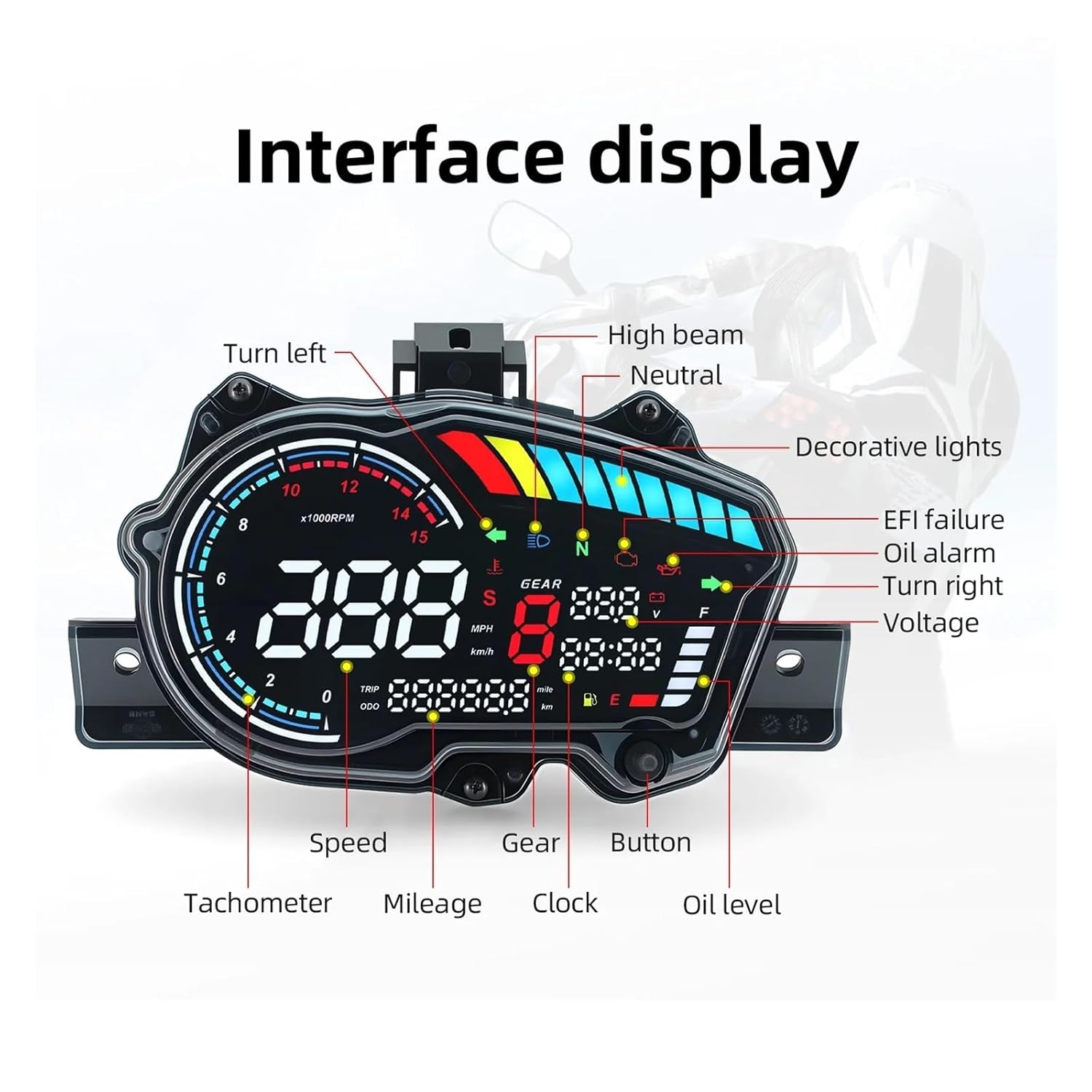 Motorcycle Speedometer Tachometer Speed Gauge Motorcycle Digital RPM Tachometer Gear Clock Display for YA&MAHA Y15 Y15ZR V1 Speedometer Dashboard