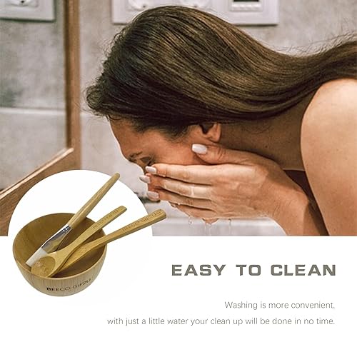 Miniatura 3 de Juego de cuencos de mezcla de bambú, 7 piezas de herramientas de mezcla de máscaras faciales con tazón de máscara facial, espátula, cuchara,