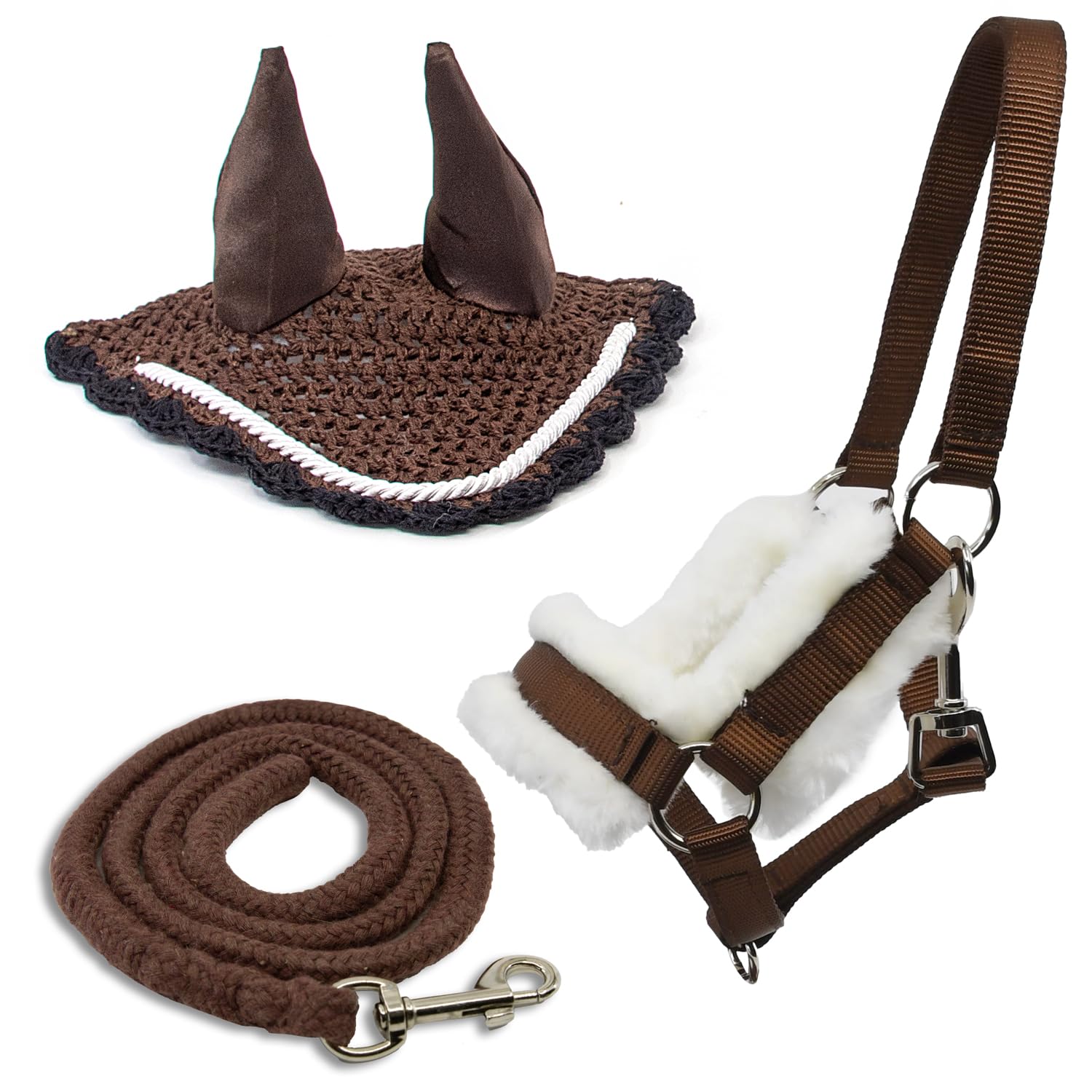 Insektenmütze braun und Halfter mit Führleine für Hobby Horse und Hobby Horsing.