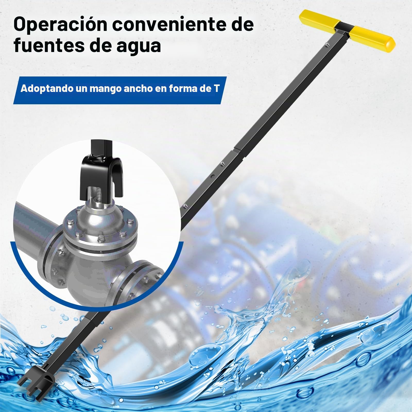 Llave para medidor de agua con herramienta de 4 vías, llave de cierre en T de acero al carbono, 43-94 cm, ajustable en longitud, llave universal para mantenimiento de tuberías de agua y