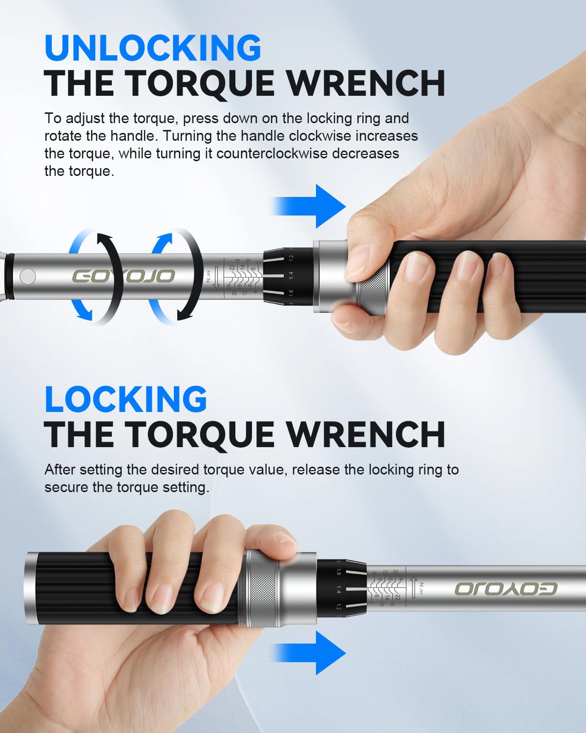 GOYOJO 1/4" Chiave Dinamometrica di Torsione 2-24 Nm, Precisione ± 3%,16 Pezzi Kit di manutenzione per Bici Strada Montagna con 10cm Barra di Estensione, Hex e Torx Bit, Prese a